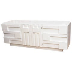 Louise Nevelson Style Cubist White Lacquered Sculptural Dresser/Cabinet