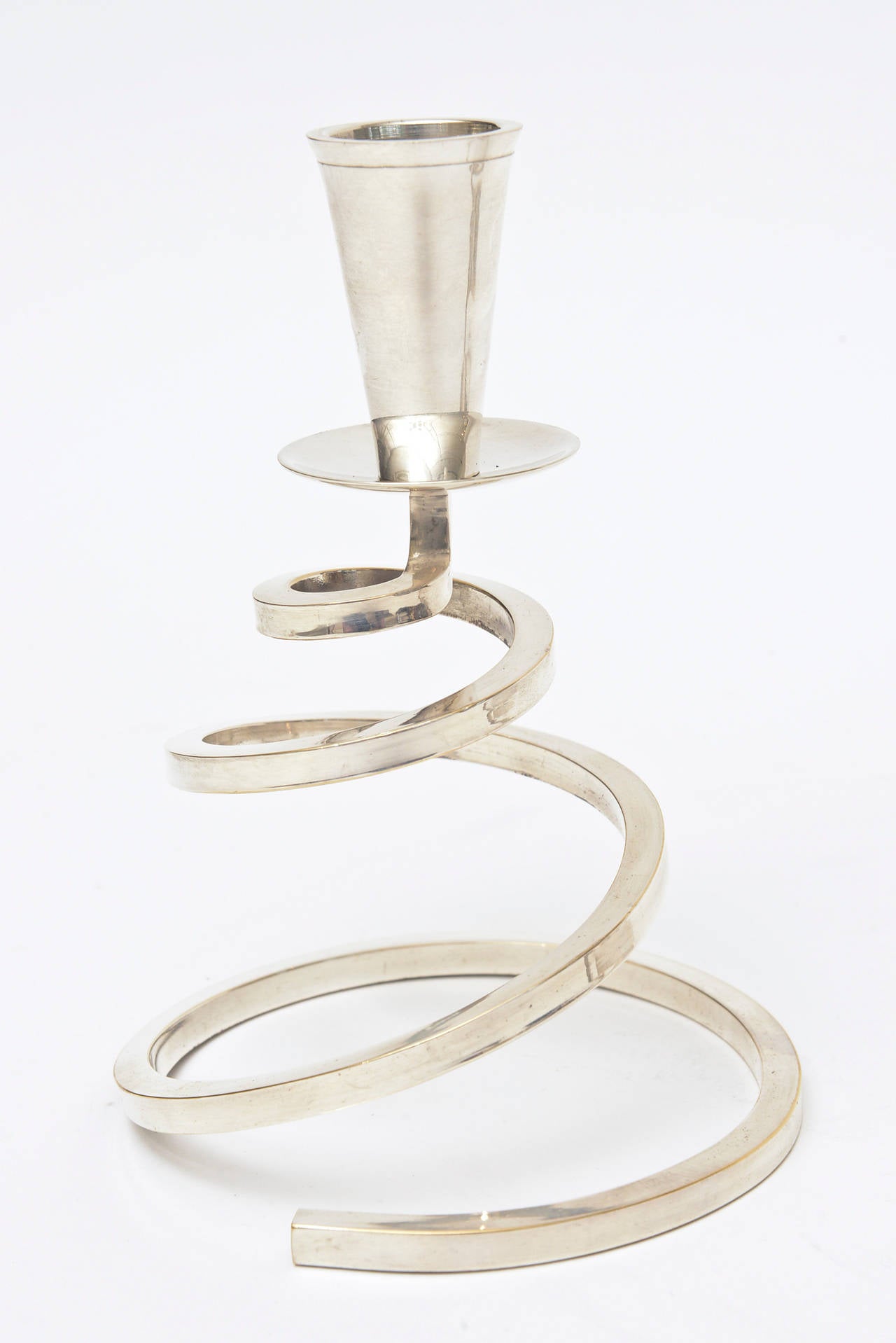 Pair of ChromePlated Brass Coil Spiral Candlesticks at 1stdibs