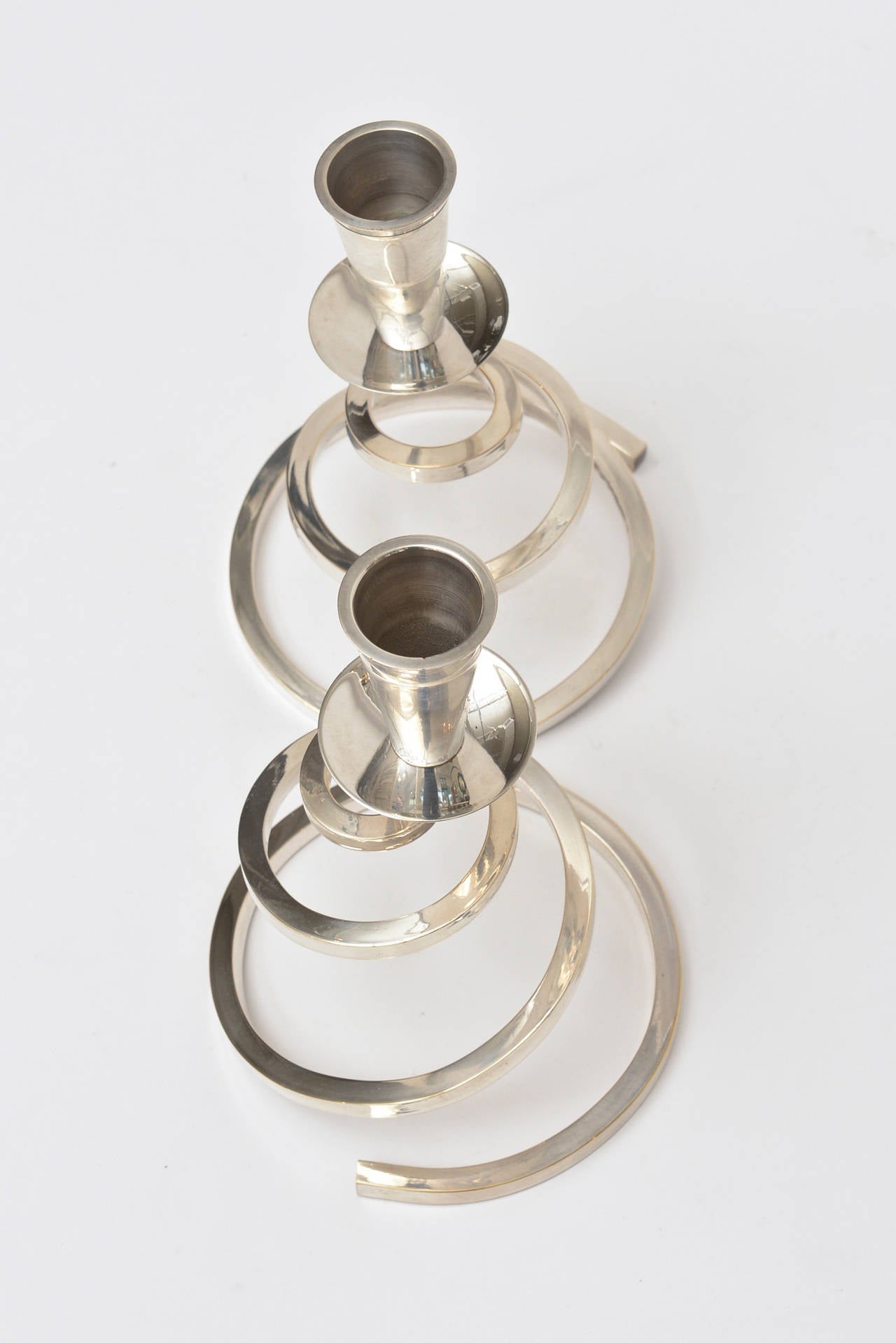 Pair of Chrome-Plated Brass Coil Spiral Candlesticks 1