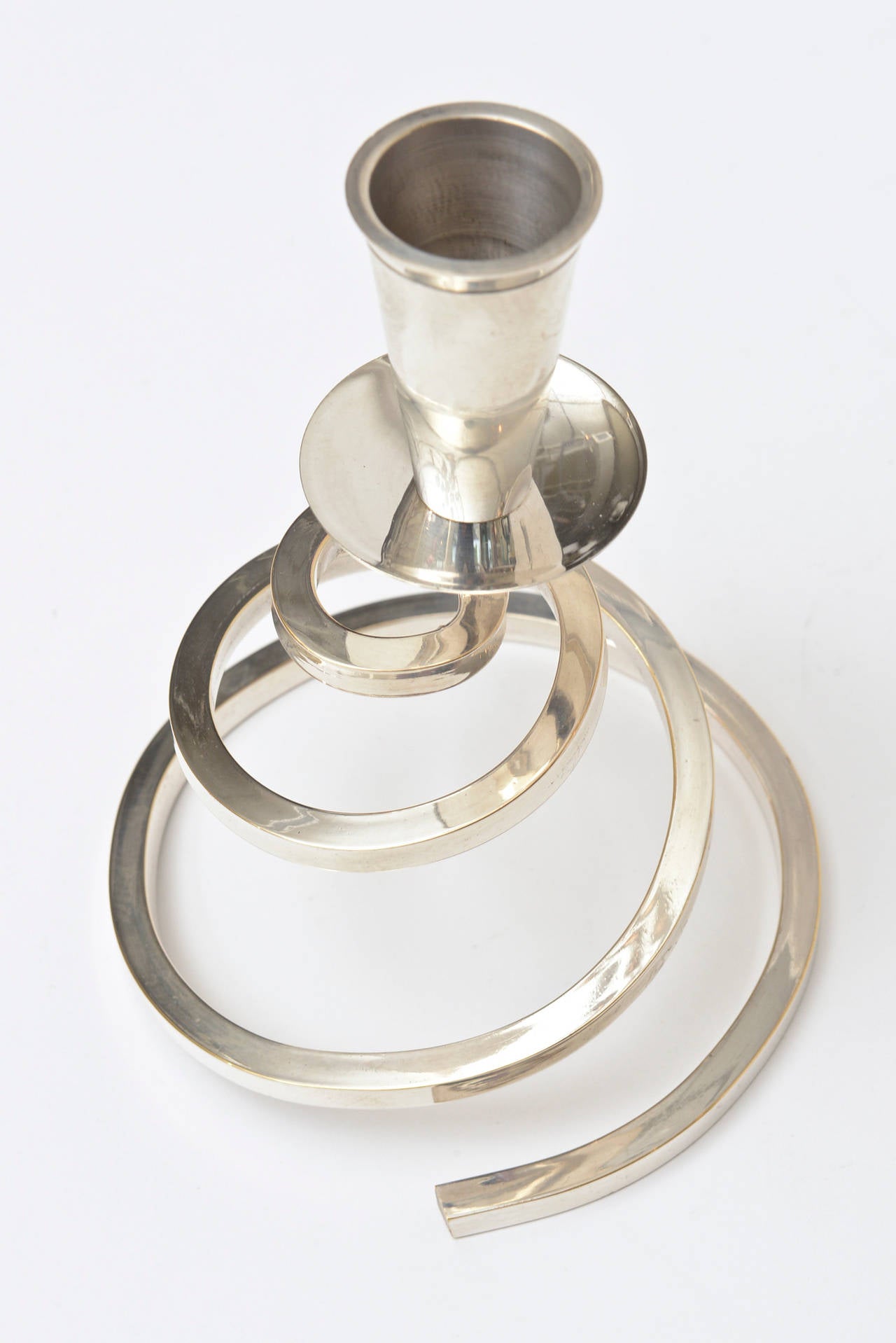 Pair of Chrome-Plated Brass Coil Spiral Candlesticks 2