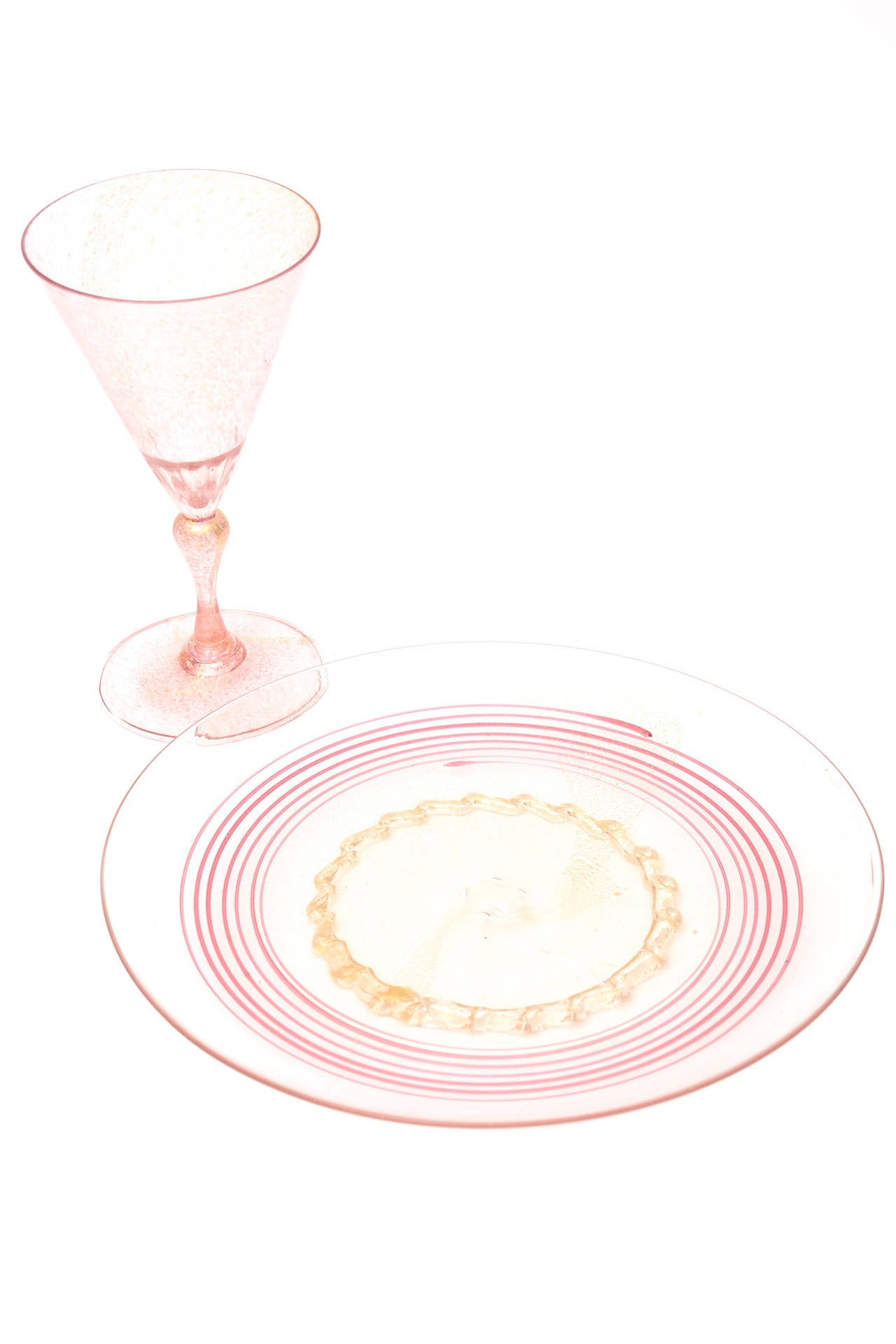 20 Italian Murano Glass Plates and Goblets with Gold Aventurine 5