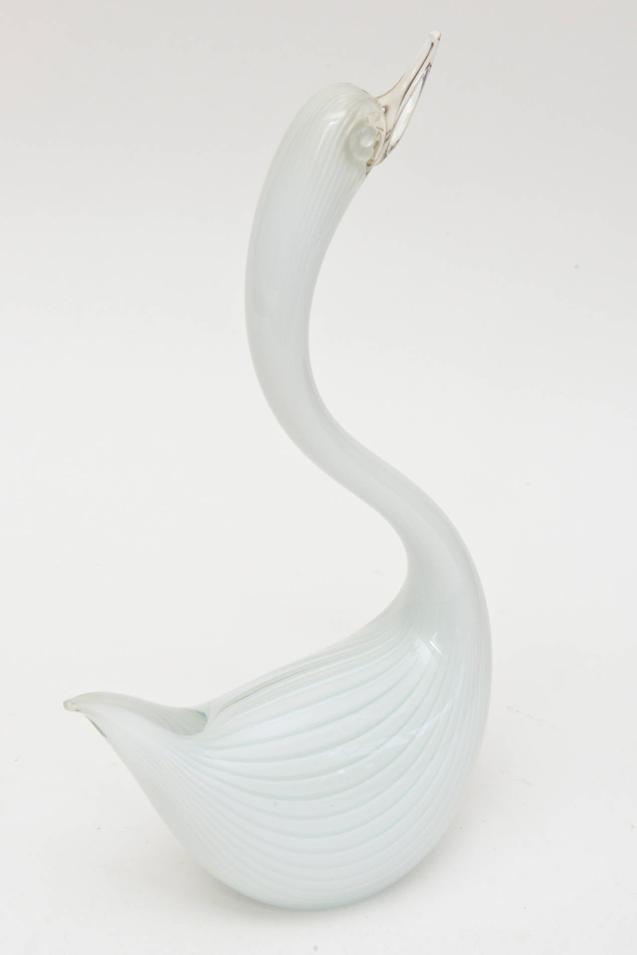 Mid-Century Modern Murano Seguso White Swan Glass Sculpture For Sale