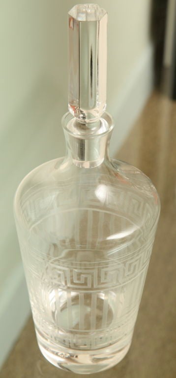 This timeless and classic greek key design that plays over  and over for centuries,  is<br />
brought to modernity in the etched design of this clear glass decanter. it is perfect<br />
all around; no chips, etc. Versace for Rosenthal. The elegant