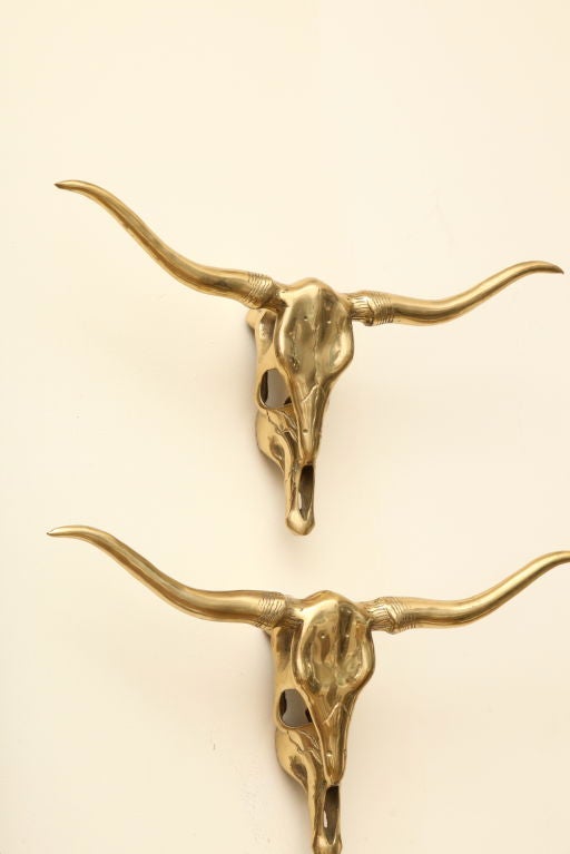 American Pair of Brass Skull Wall Appliques