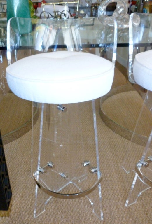 Set of Three Lucite and Nickel Silver Swivel Bar Stools