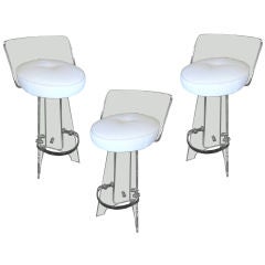 Set of Three Lucite and Nickel Silver Swivel Bar Stools