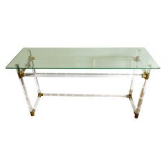 Charles Hollis Jones Lucite and Brass Notched Bamboo Console