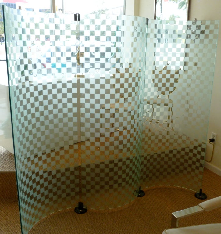 This stunning and rarely seen checkerboard wave glass screen that is etched and clear glass like a checkerboard.. called the peek a boo screen; aka 