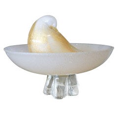 Beautiful Italian Murano Glass Bowl With Perched Bird