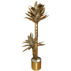 Torched Life Size Brutalist Lighted Metal Palm Tree
