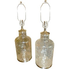 Vintage Pair of Monumental Paul Hanson Waterglass Lamps