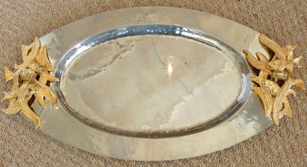 Fabulous Signed Italian 22 Carat Gold Plated and Silver Tray