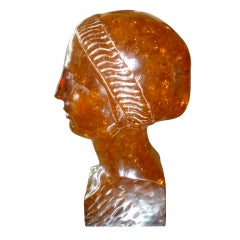 Monumental  Dramatic Carved Amber Resin Head Bust