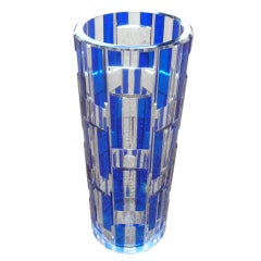 Stunning Ruby Cut Crystal Cobalt and Clear Italian Murano Vase