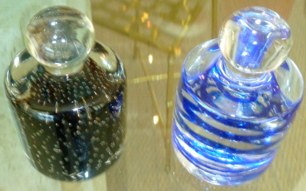 Blown Glass Pair of Italian Murano Paperweight Bottles/Objects