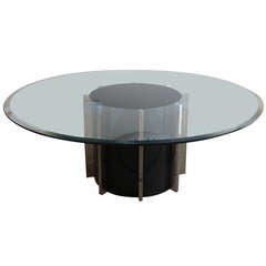 Round Architectural Black,  Silver and Glass Drum Cocktail Table