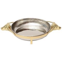 Hand-Hammered Silver and Polished Brass "Longhorn" Centerpiece Bowl