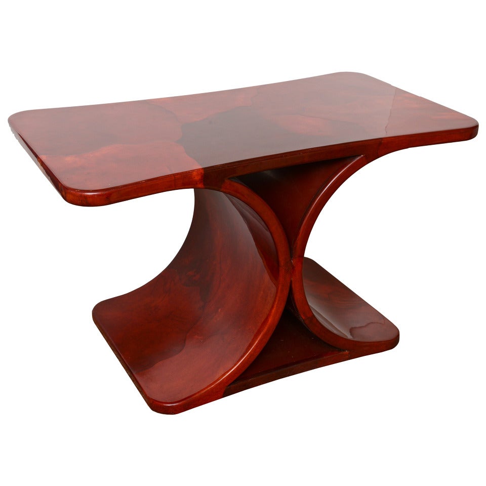 Spectacular Red Lacquered Goatskin Karl Springer Side/End Table