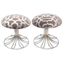 Pair of Italian Vintage Nickel Silver and Upholstered Stools 6