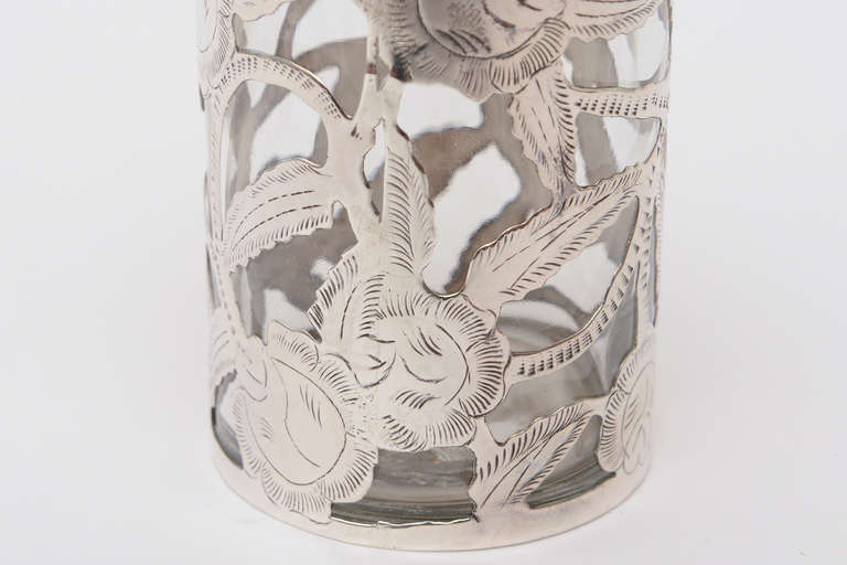 Vasija con tapa de cristal superpuesto de plata de ley Vintage en Bueno estado para la venta en North Miami, FL
