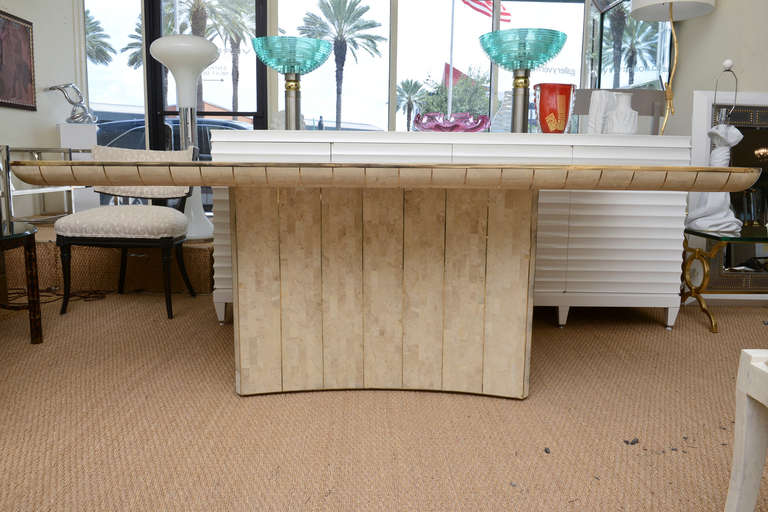 Maitland-Smith Tessellated Stone and Brass Dining or Library Table