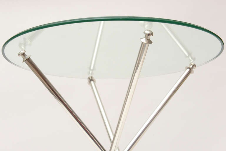 Mid-20th Century Vintage Tripod Folding Silver Plate and Glass Side or Drink Round Tables Pair Of For Sale