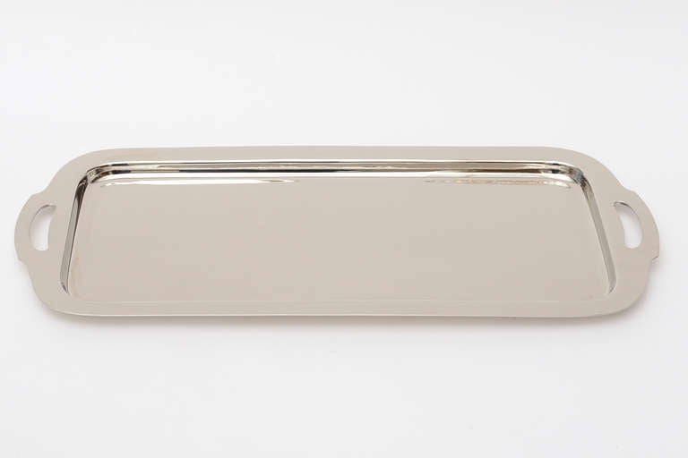 Sleek Long Nickel Silver Serving Tray