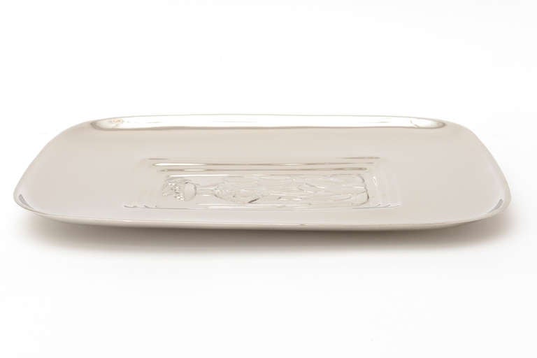 Diego Rivera Style MId Century Modern Silver Plate Tablett Barware  (Moderne) im Angebot