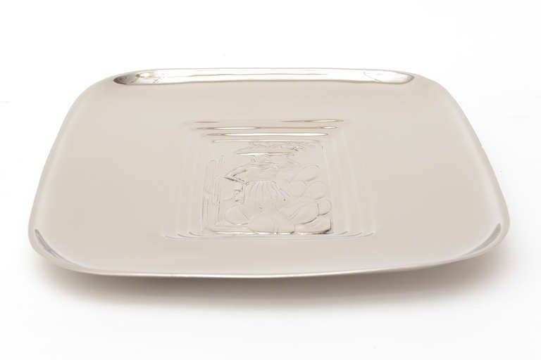 Mid-20th Century Diego Rivera Style MId Century Modern Silver Plate Tray Barware  For Sale