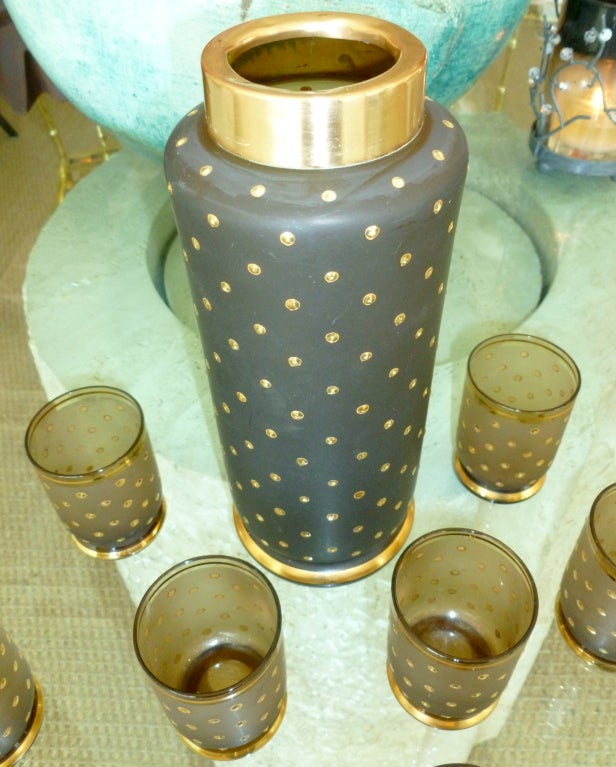Gorgeous Glass and 22 Carat Gold Shaker and Cordial Set 2