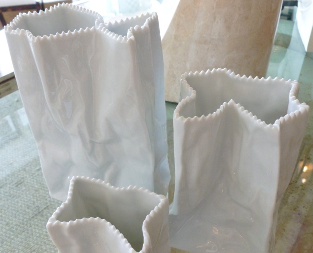 German Set of 3 Sculptural Signed Rosenthal Porcelein Crumbled Bags