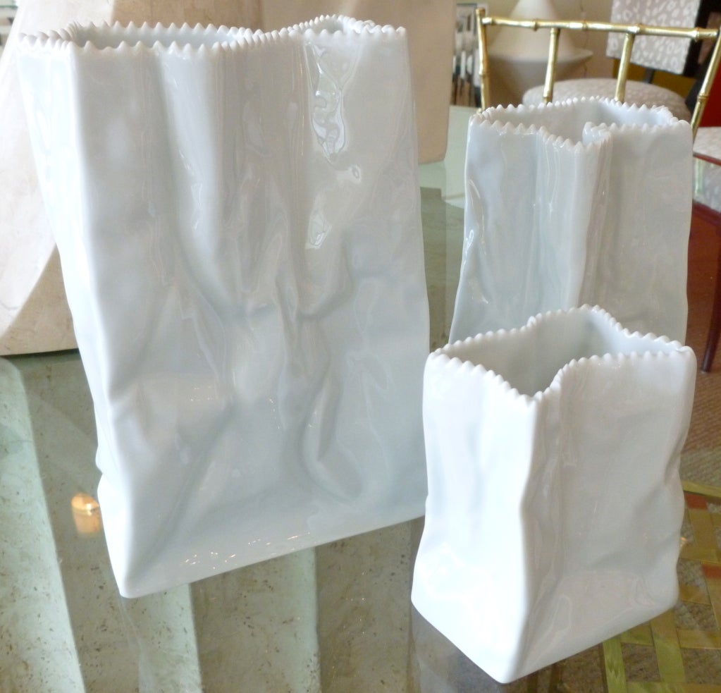 Porcelain Set of 3 Sculptural Signed Rosenthal Porcelein Crumbled Bags