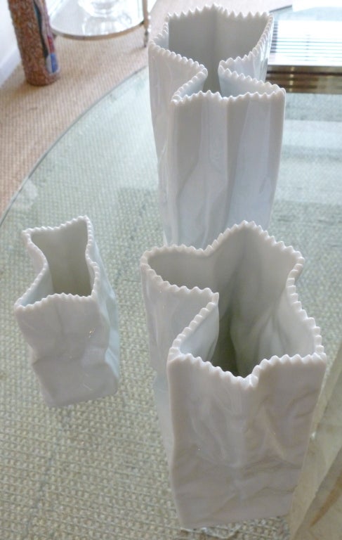 Set of 3 Sculptural Signed Rosenthal Porcelein Crumbled Bags 2