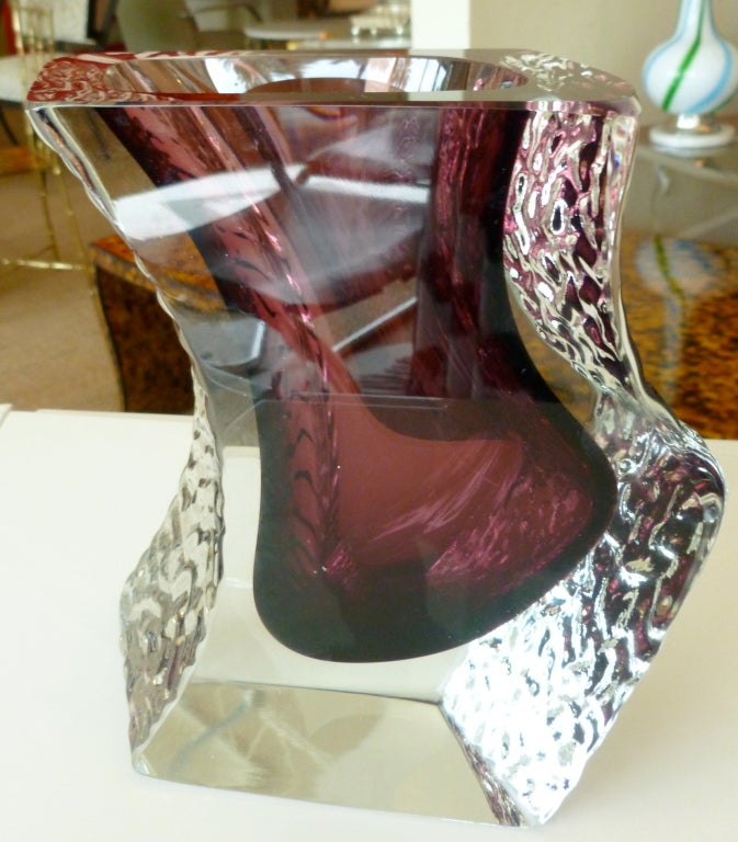 Modern Stunning Italian Mandruzzato Murano Aubergine/Clear Glass Sommerso Vase / SALE