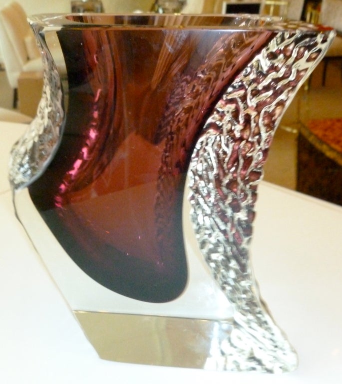 20th Century Stunning Italian Mandruzzato Murano Aubergine/Clear Glass Sommerso Vase / SALE