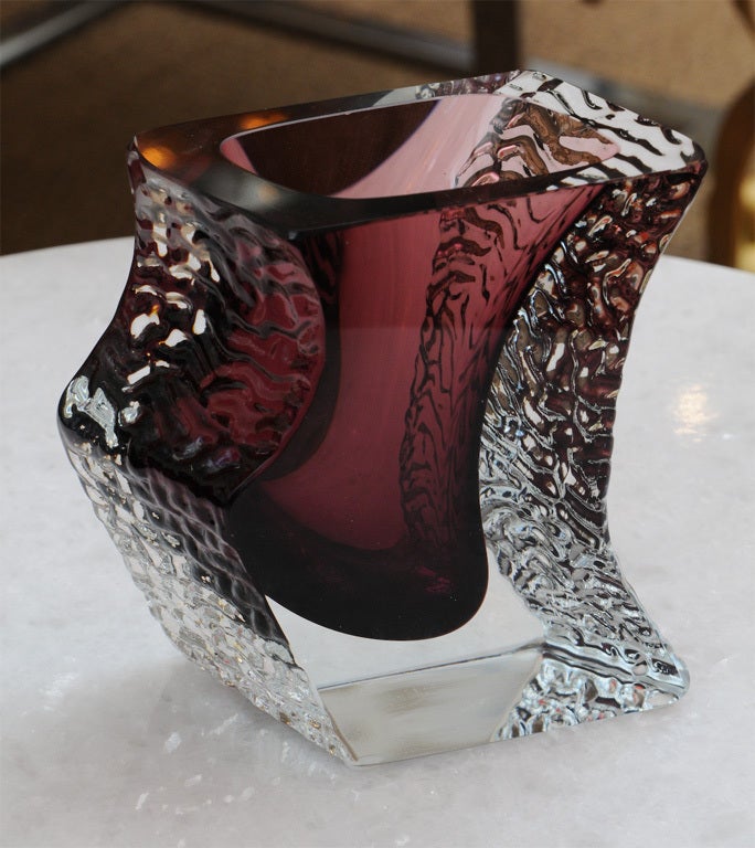 Stunning Italian Mandruzzato Murano Aubergine/Clear Glass Sommerso Vase / SALE 2