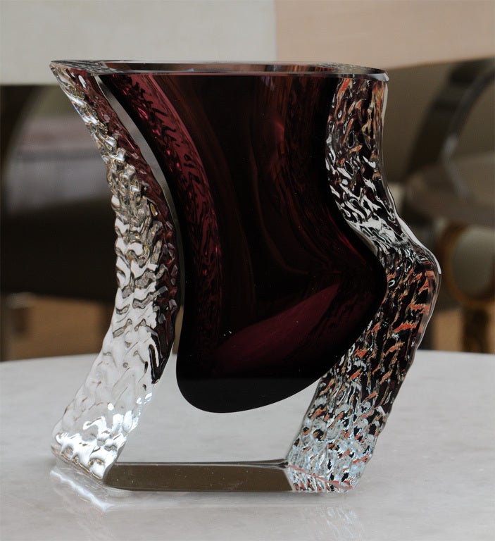 Stunning Italian Mandruzzato Murano Aubergine/Clear Glass Sommerso Vase / SALE 3