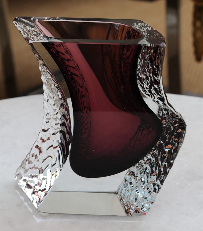 Murano Glass Stunning Italian Mandruzzato Murano Aubergine/Clear Glass Sommerso Vase / SALE