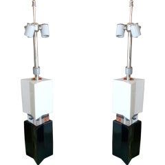 One Black and White Plaster of Paris and Lucite Lamp 1