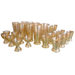 Collection of 31 Graphic Gold Lined and Clear Glass Barware Set
