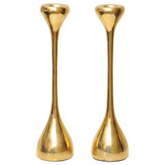 Elegant Pair of Polished Brass Peretti Style Candlesticks