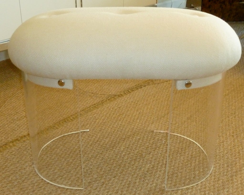 Oval Lucite and Upholstered Bench/Stool