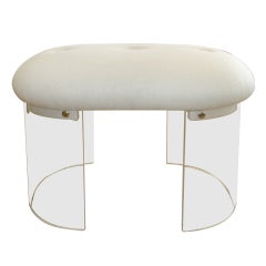 Vintage Oval Lucite and Upholstered Bench/Stool