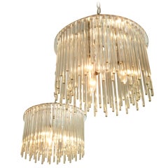 Pair of Small Glass Pendant Chandeliers by Lightolier