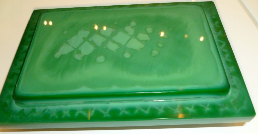 Sensual  Art Deco Czech Rare Malachite Glass Lidded Box 3