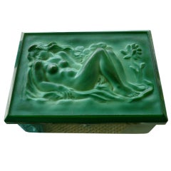 Sensual  Art Deco Czech Rare Malachite Glass Lidded Box