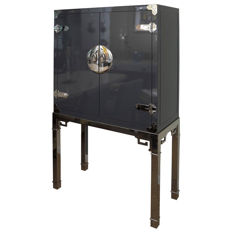 Mastercraft Rare Standing Lacquered and Nickel Silver Dry Bar