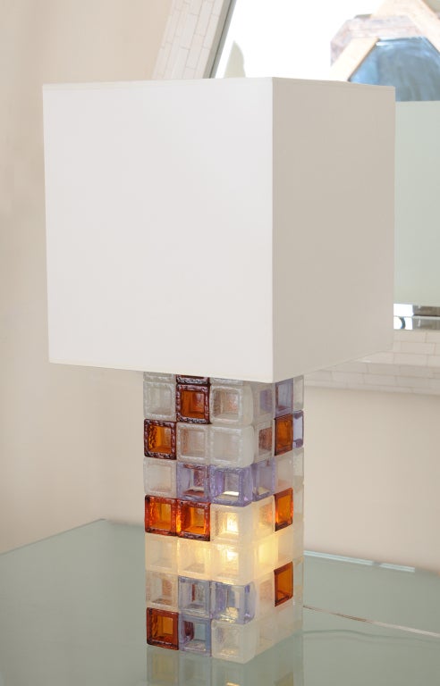 Rare and Spectacular Italian Murano Mazzega Glass Block Lamp In Excellent Condition In North Miami, FL