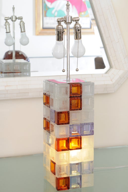 Rare and Spectacular Italian Murano Mazzega Glass Block Lamp 1