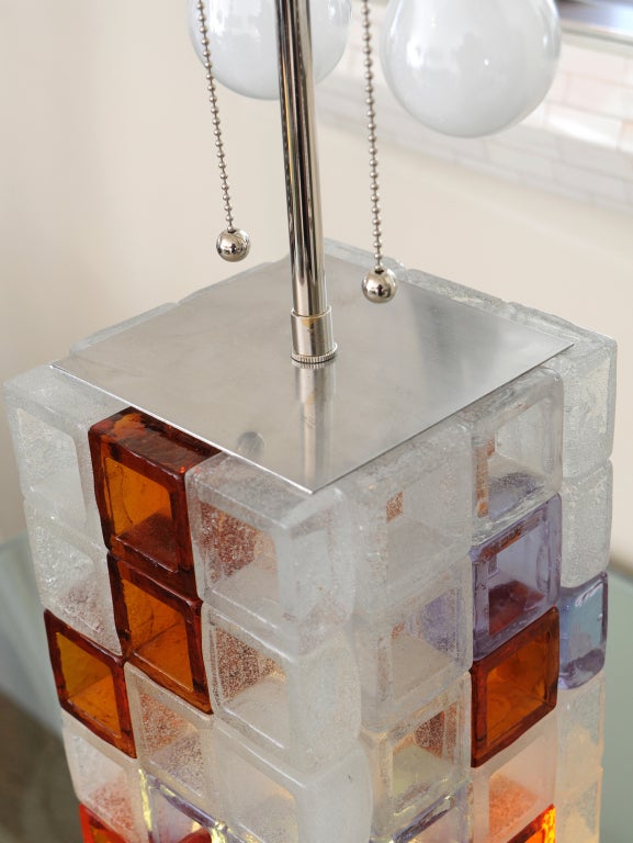 Rare and Spectacular Italian Murano Mazzega Glass Block Lamp 2